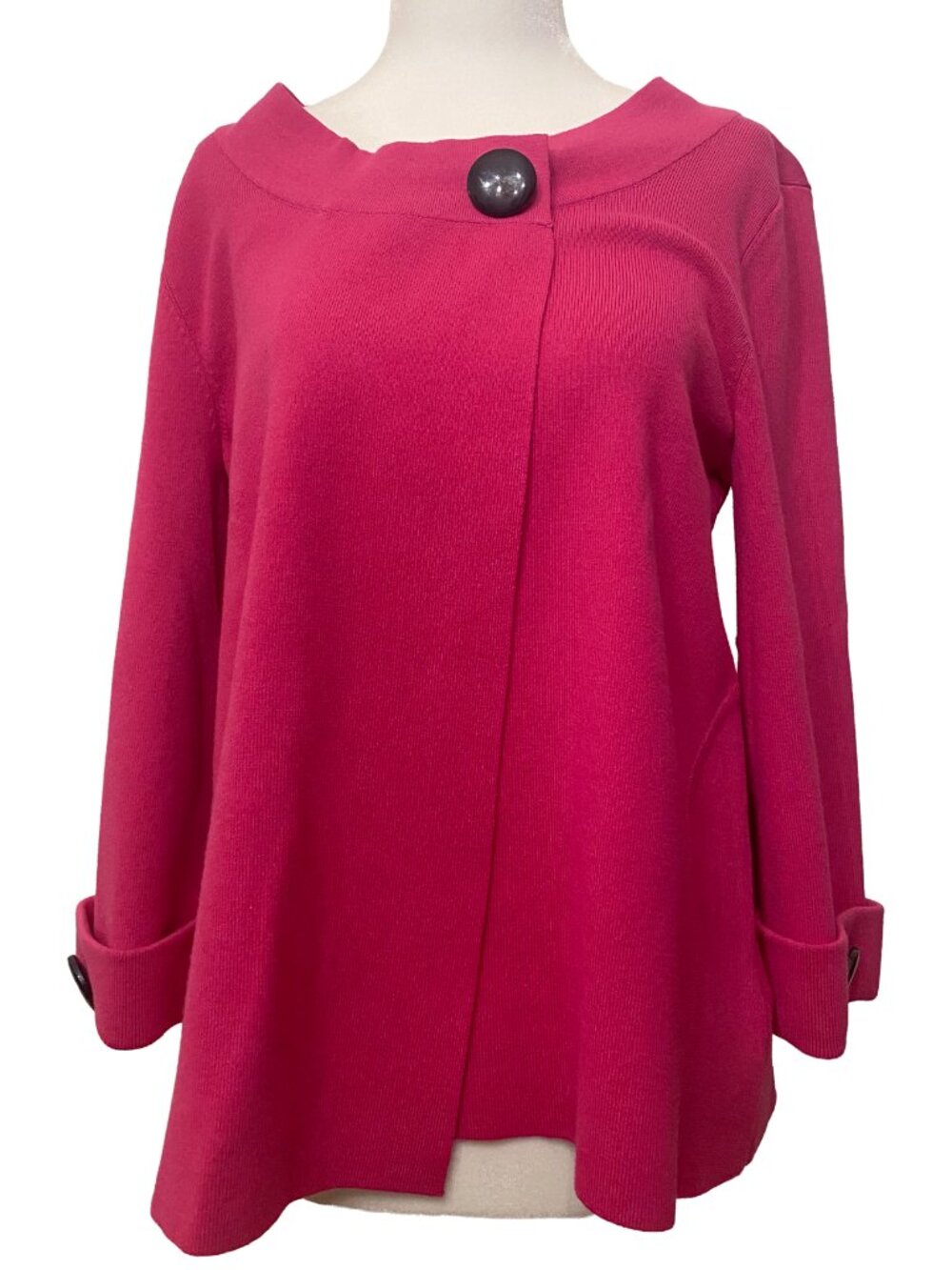 Nygard Collection Fuchsia Pink Button-Accent Knit Cardigan Swing Top Sz M